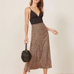 Reformation Bea Leopard Midi Skirt